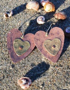 Copper & Brass Textured Heart Earrings-jewellery-HYDRO SURF