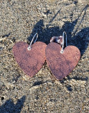 Textured Copper Heart Earrings-accessories-HYDRO SURF