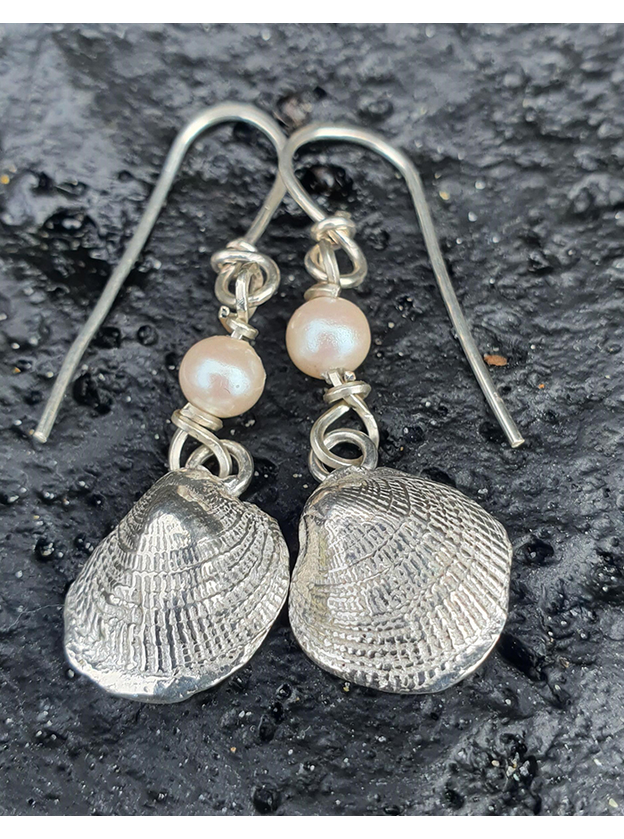 Silver Cockle Shell & Peal Earrings