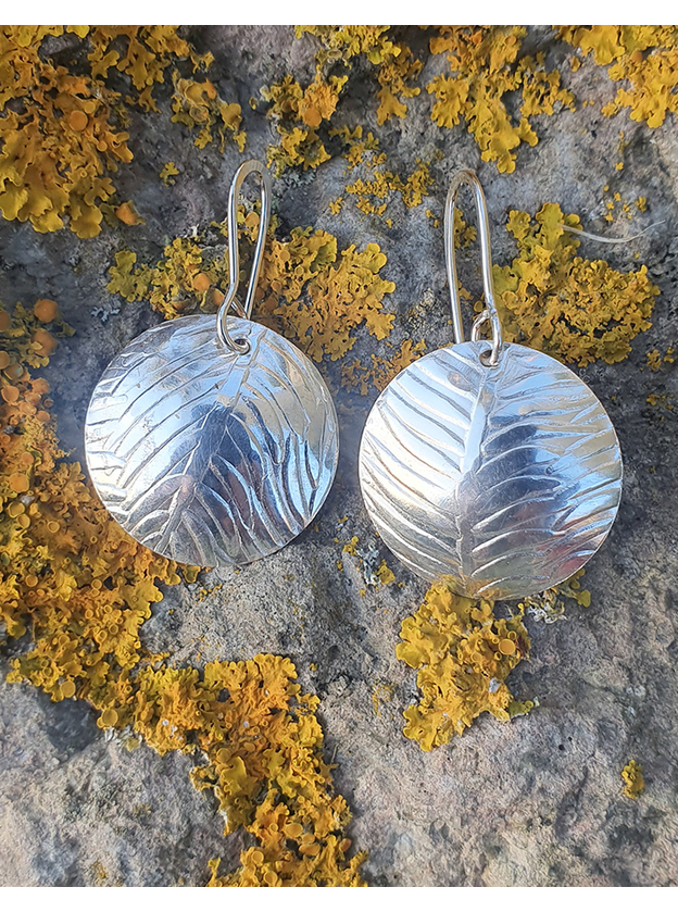 Silver & Copper Earrings - Fern Leaf Pattern