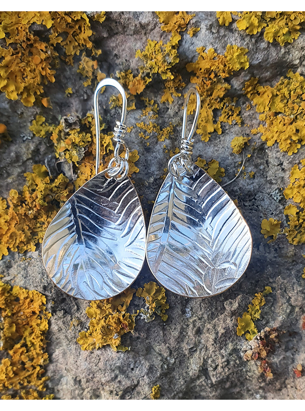 Silver & Copper Earrings - Fern Leaf Patterned