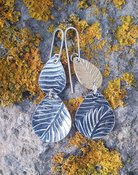 Silver & Copper Earrings Fern Leaf Pattern
