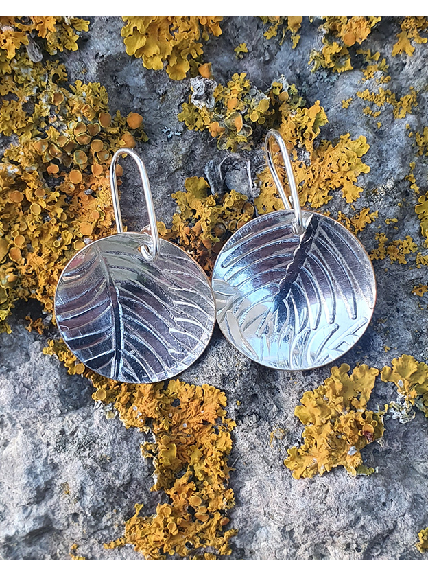 Silver & Copper Earrings - Fern  Leaf patterned