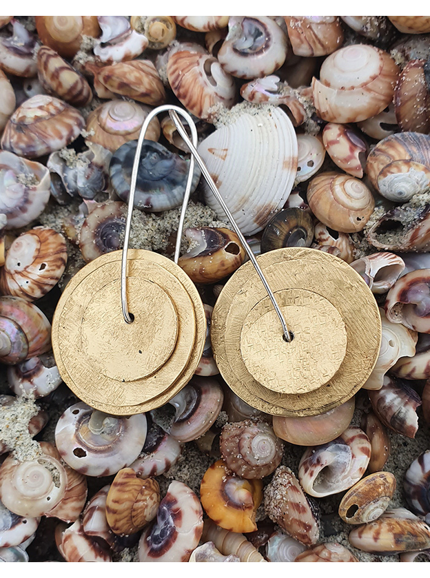 Textured Brass Earrings on Sterling Silver Earwire