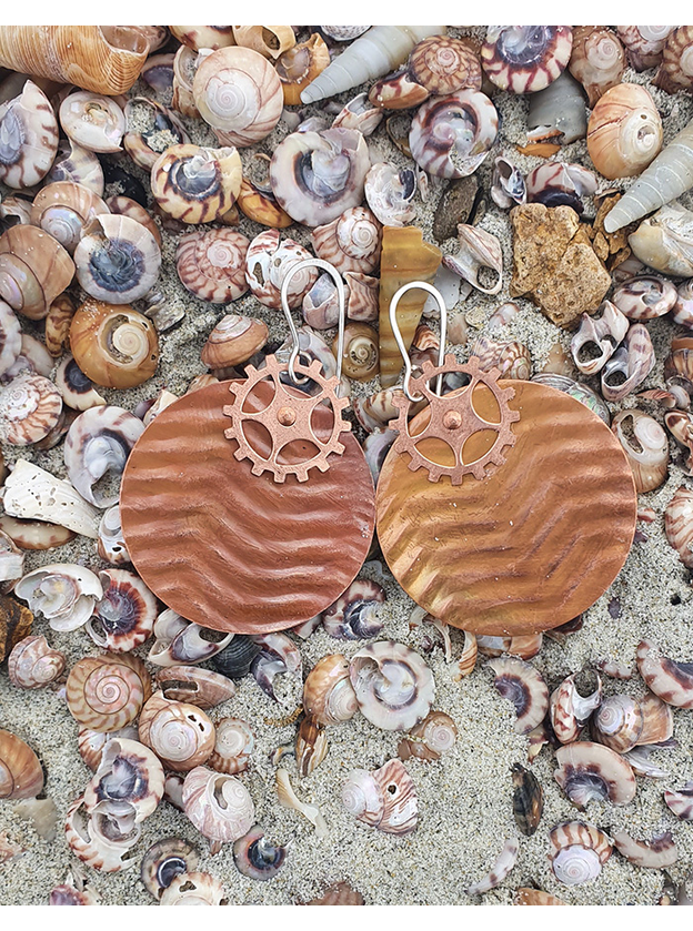 Wave Patterned Copper Earrings