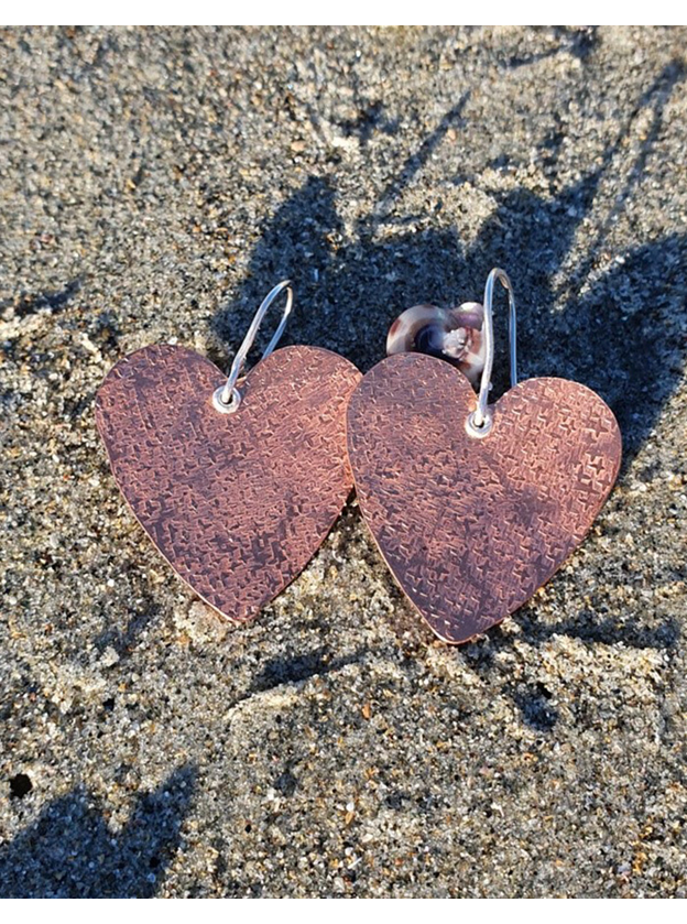 Textured Copper Heart Earrings