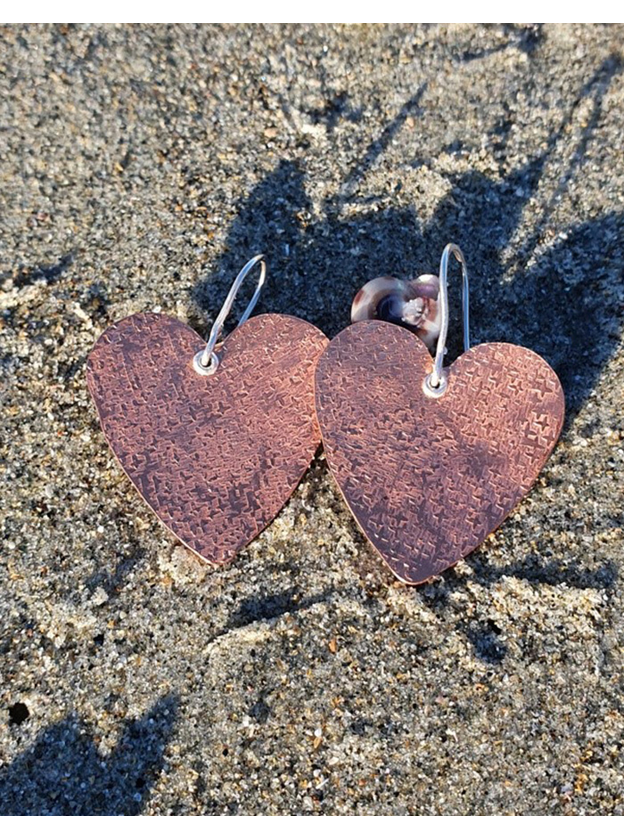Textured copper Heart earrings