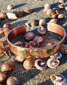 Copper Cuff Bracelet with Brass Hearts