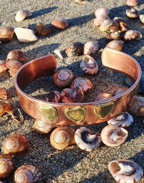 Copper Cuff Bracelet with Brass Hearts-jewellery-HYDRO SURF