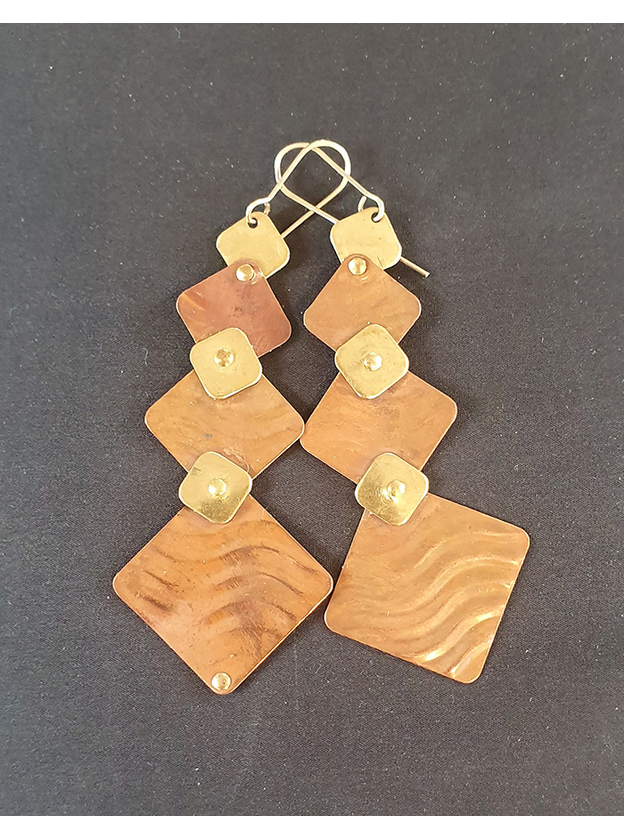 Copper and Brass Earrings, Gold Filled Hooks